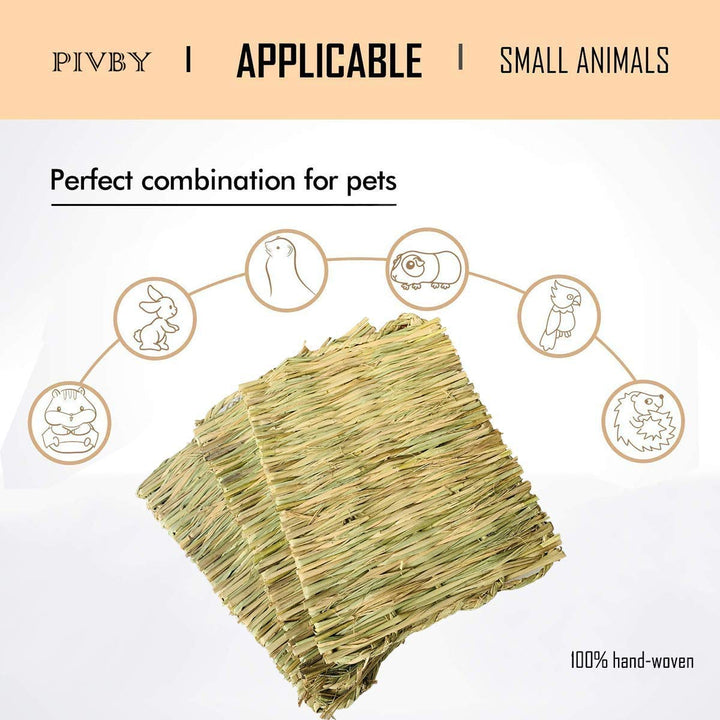 Rabbit Mat for Cages Woven Bunny Grass Bed Nest Chew Toy Bed for Hamsters Parrot Hedgehog Guinea Pig Bunny and Other Small Animals (12 Pack)
