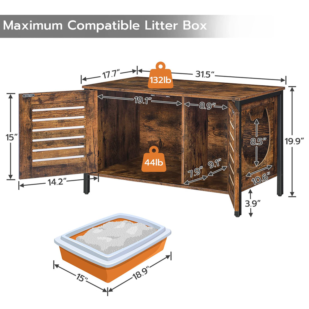 Cat Litter Box Enclosure, Hidden Litter Box Furniture with Shutter Door and Head Mat, Cat Litter Box Furniture Fit Most of Litter Box, 31.5''L x 17.7''W x 19.9''H, Rustic Brown BF06MW01