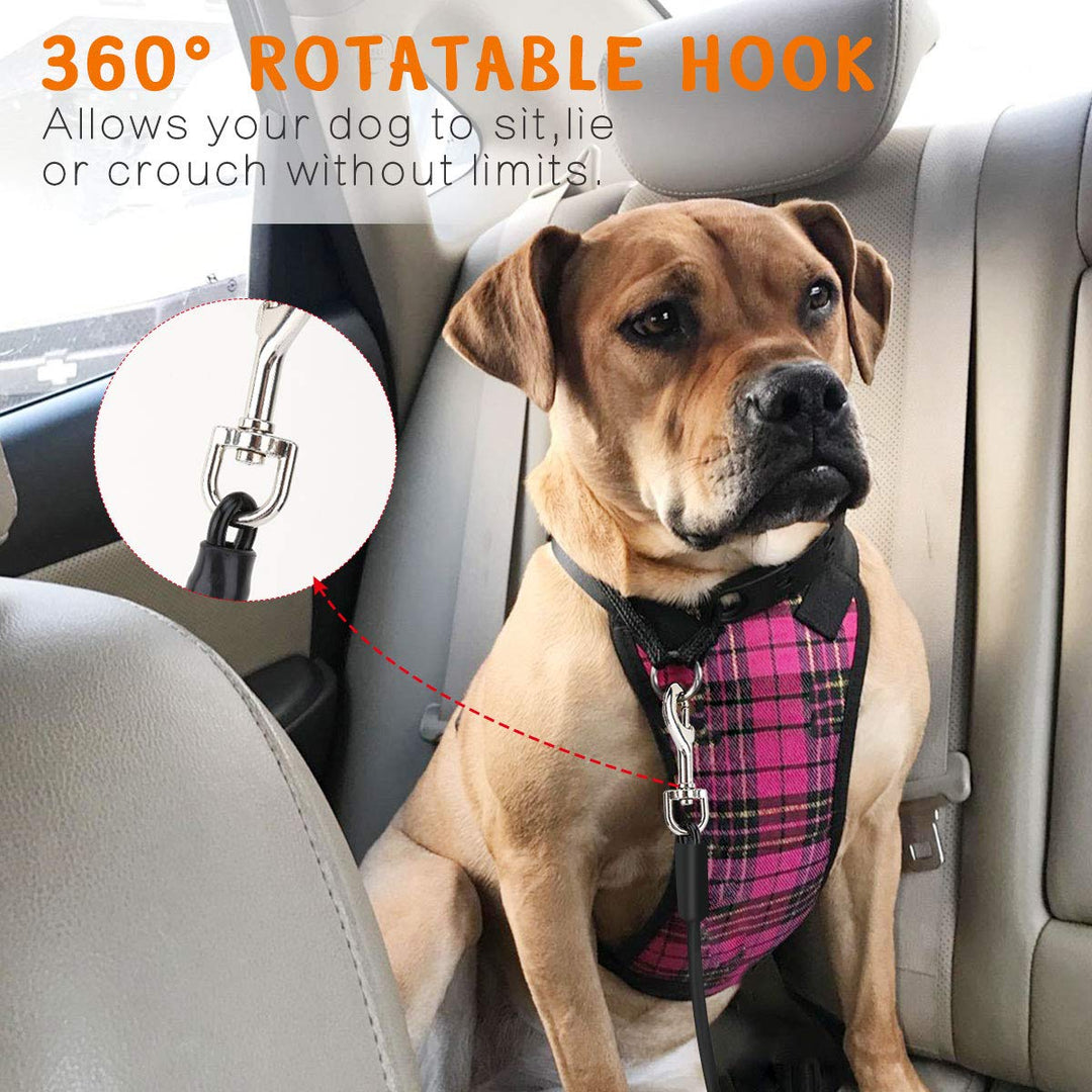 Pet Car Safety Belt Dog Leash, 26 inch Heavy Duty Coated Steel Seat Belt Restraint Chew Proof Rope Leash Car Seatbelt Cable with Carabiner for Pet Dogs Use, Black