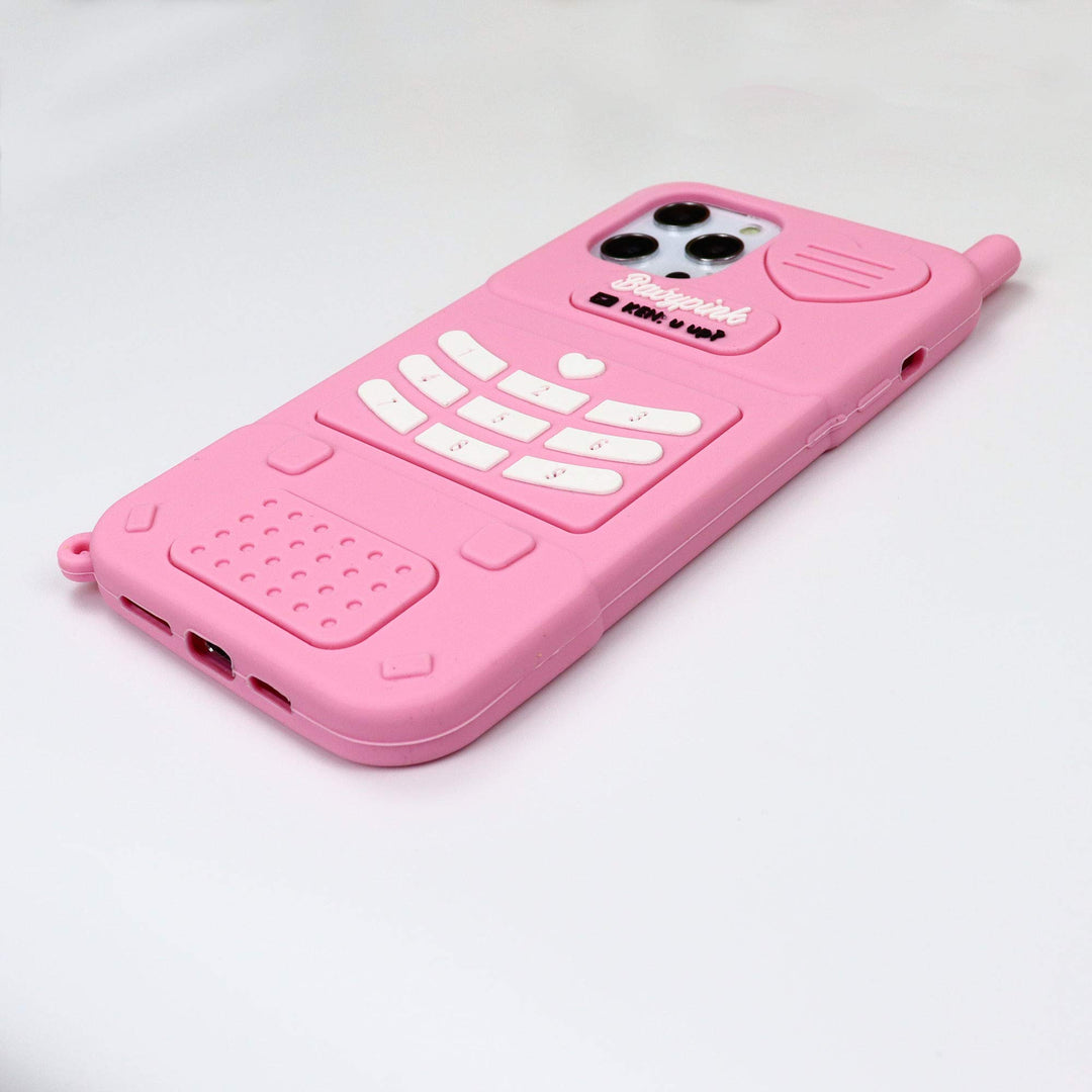 for iPhone 12 Pro Max Case, 3D Cartoon Cute Retro Love Heart Classic Cellular Phone Shaped Case, Kids Women Girls Soft Silicone Rubber Cover Case (Pink)
