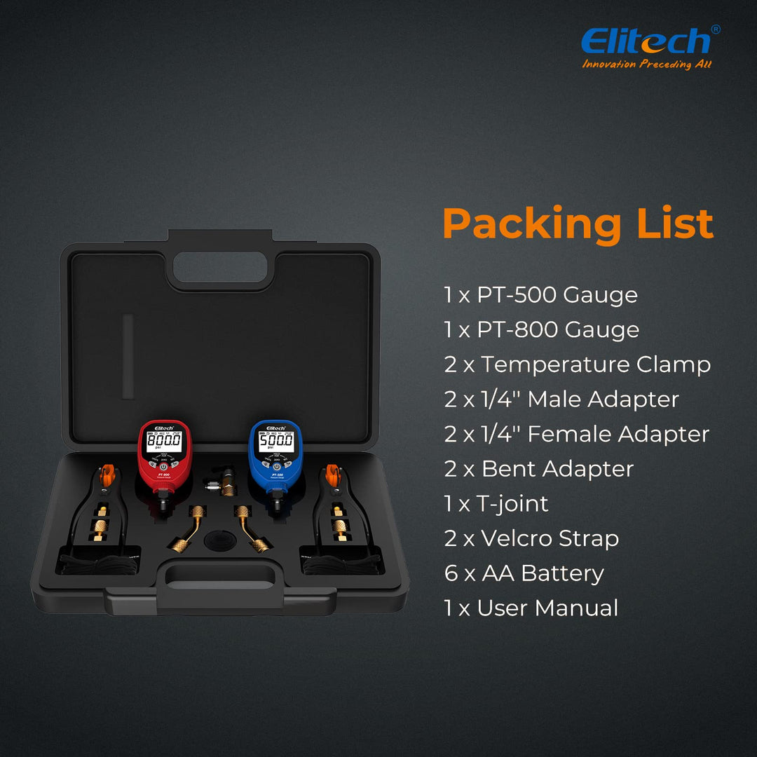 Digital AC Gauge Set HVAC Gauges APP Monitoring with Temperature Clamps 1/8'' NPT, PT-500&PT-800