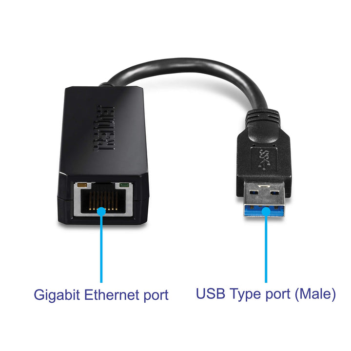 USB 3.0 to Gigabit Ethernet Adapter, Full Duplex 2Gbps Ethernet Speeds, Up to 1Gbps, USB to Gigabit Ethernet Adapter, USB-A, Windows Compatible, USB Powered, Black, TU3-ETG