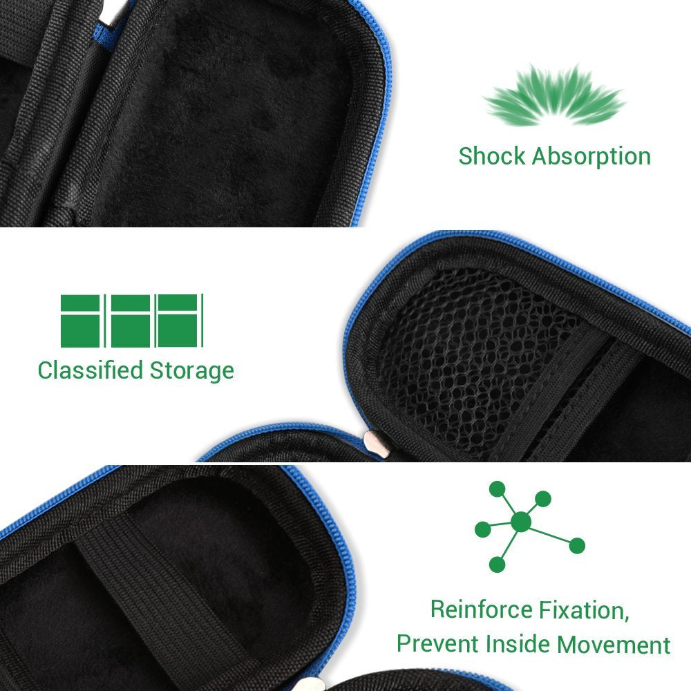 Carrying Case, EVA Zipper Carrying Hard Case Cover for Digital Voice Recorders, MP3 Players, USB Cable, Earphones-Bose QC20, Memory Cards, U Disk, Blue