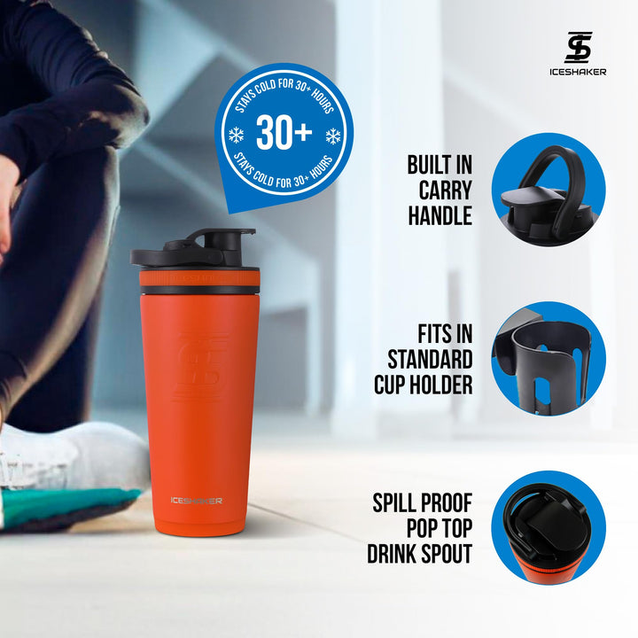 Insulated Stainless Steel Shaker Bottle | 26oz, Pineapple | Cold for 30+ Hours | Insulated Cup with Twist-on Agitator | Odor-Free Shaker Cup for Protein Shakes, Water, Smoothies, Cocktails