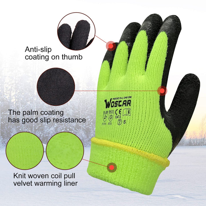 Winter Work Gloves, 2 Pairs Garden Gloves Rubber Coated Fingers Acrylic Terry Inner Keep Hands Warm for Cold Weather Heavy Duty