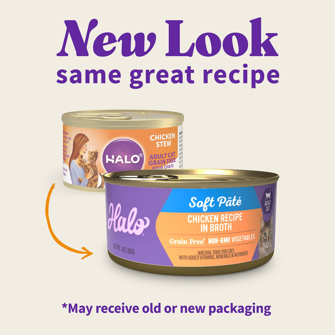 Adult Grain Free Wet Cat Food Soft Pate, Chicken Recipe in Broth, Healthy Cat Food with Real, Whole Chicken, 3 oz Can (Pack of 12) (Packaging May Vary)