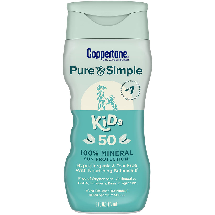 Pure and Simple Kids Sunscreen Lotion SPF 50, Zinc Oxide Mineral Sunscreen for Kids, Tear Free, Water Resistant, Broad Spectrum Sunscreen SPF 50, 6 Fl Oz Bottle