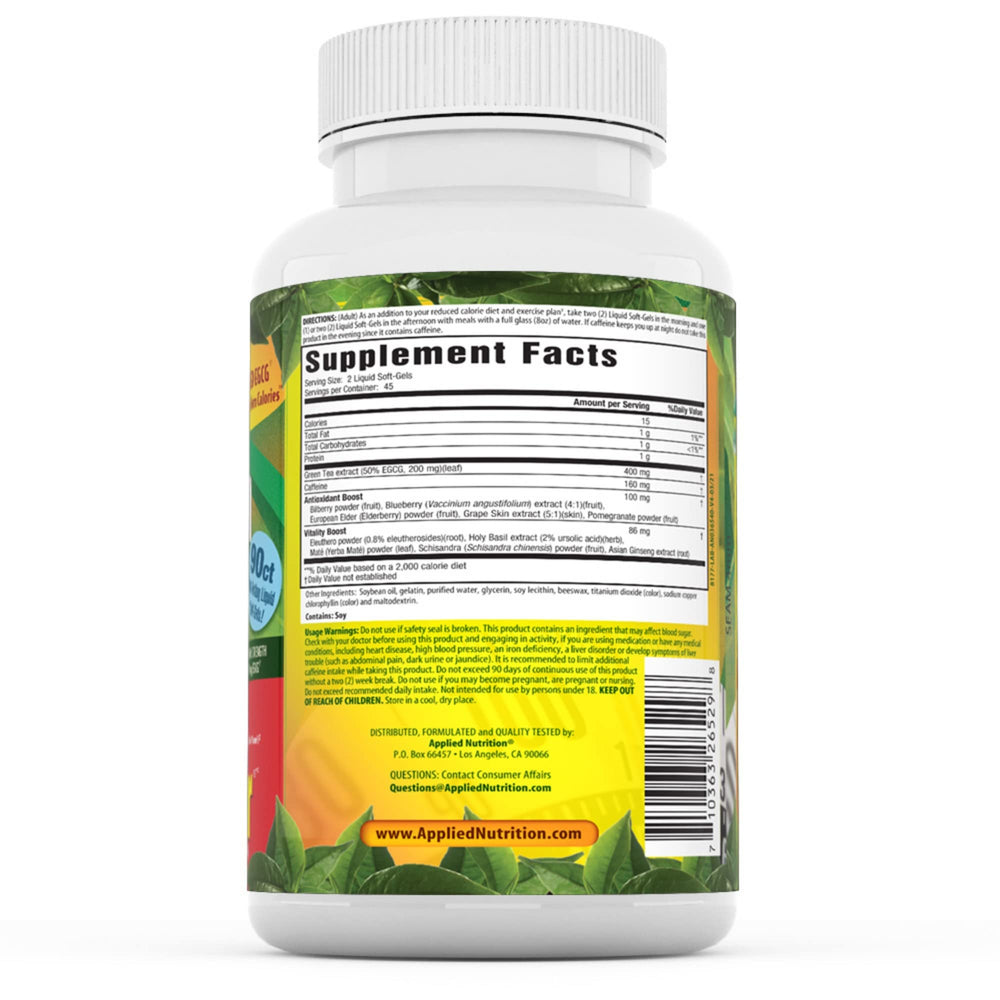 Green Tea Fat Burner, Maximum Strength with 400 mg EGCG, Fast-Acting, 90 Liquid Soft-Gels (Pack of 2)
