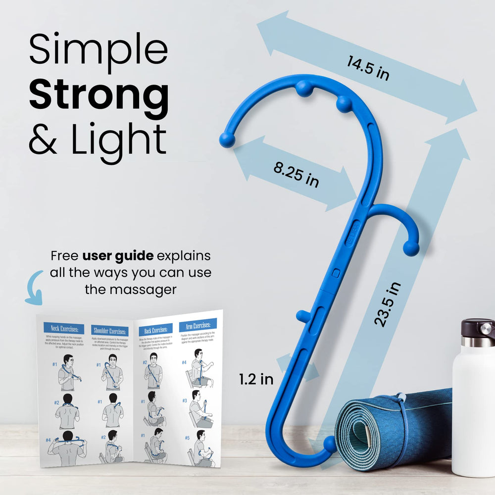 Back and Neck Massager - Trigger Point Massage Tools for Pain Relief and Manual Massage Hook Therapy Handheld Back Neck Shoulder Massager Blue - Gift for Women & Men