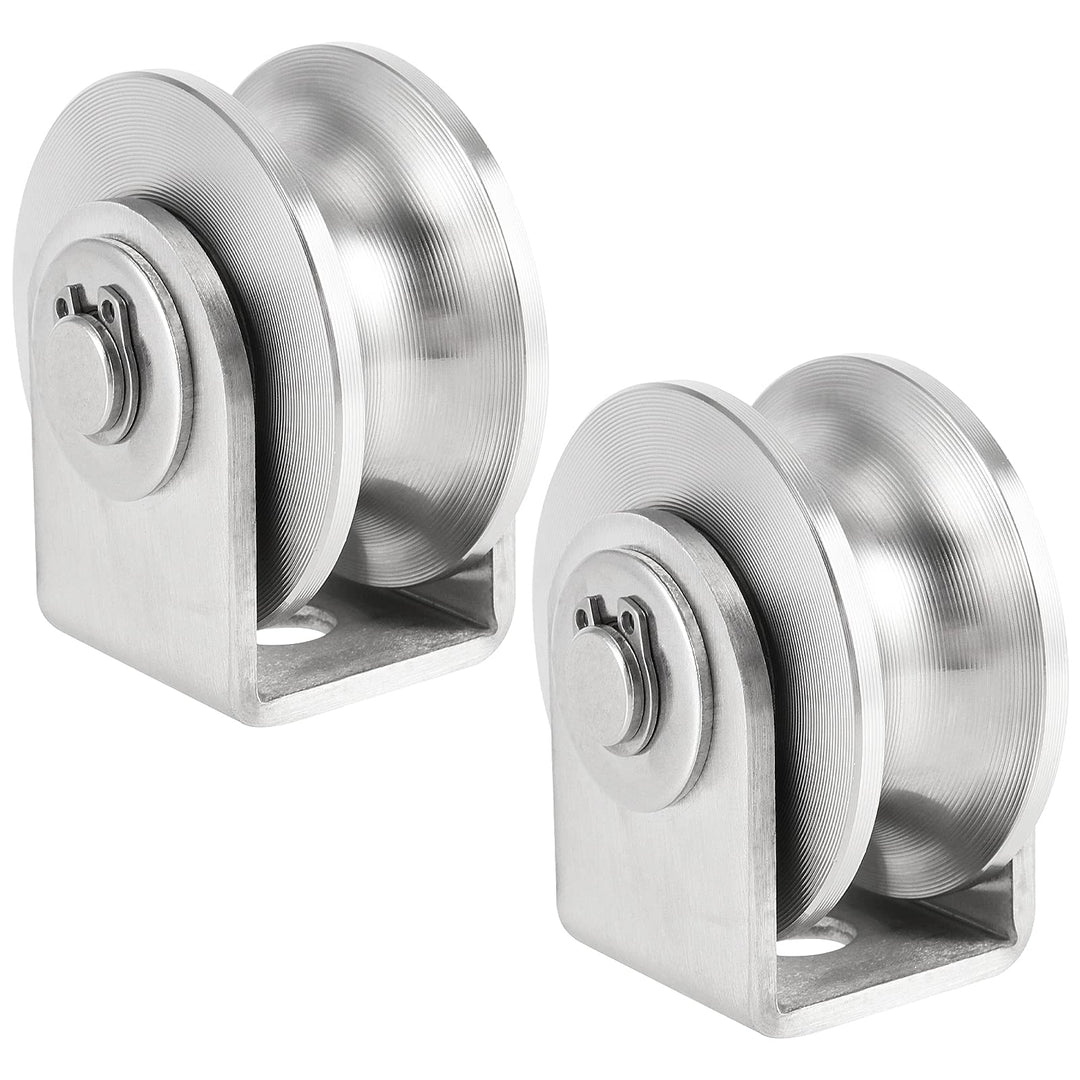 2 Pack 3 Inch Stainless Steel U Groove Wheel, U Groove Caster with Bracket for Sliding Gate, Rolling Gate, Inverted Track, Industrial Machines, 882 lbs Capacity