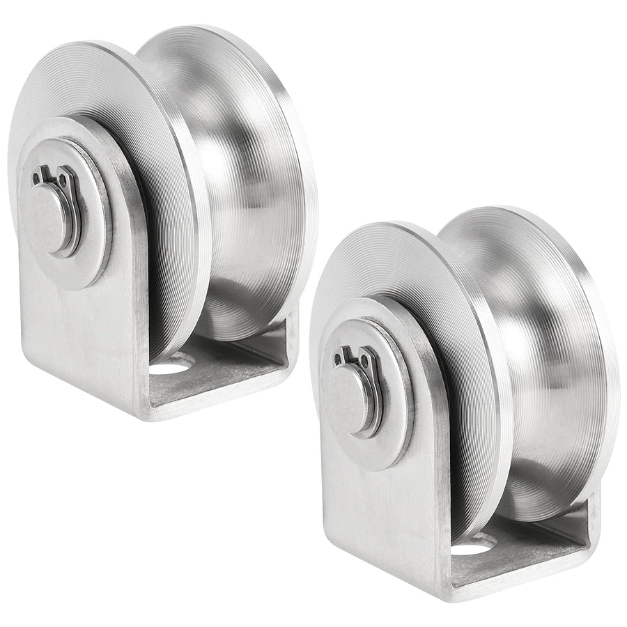 2 Pack 3 Inch Stainless Steel U Groove Wheel, U Groove Caster with Bracket for Sliding Gate, Rolling Gate, Inverted Track, Industrial Machines, 882 lbs Capacity