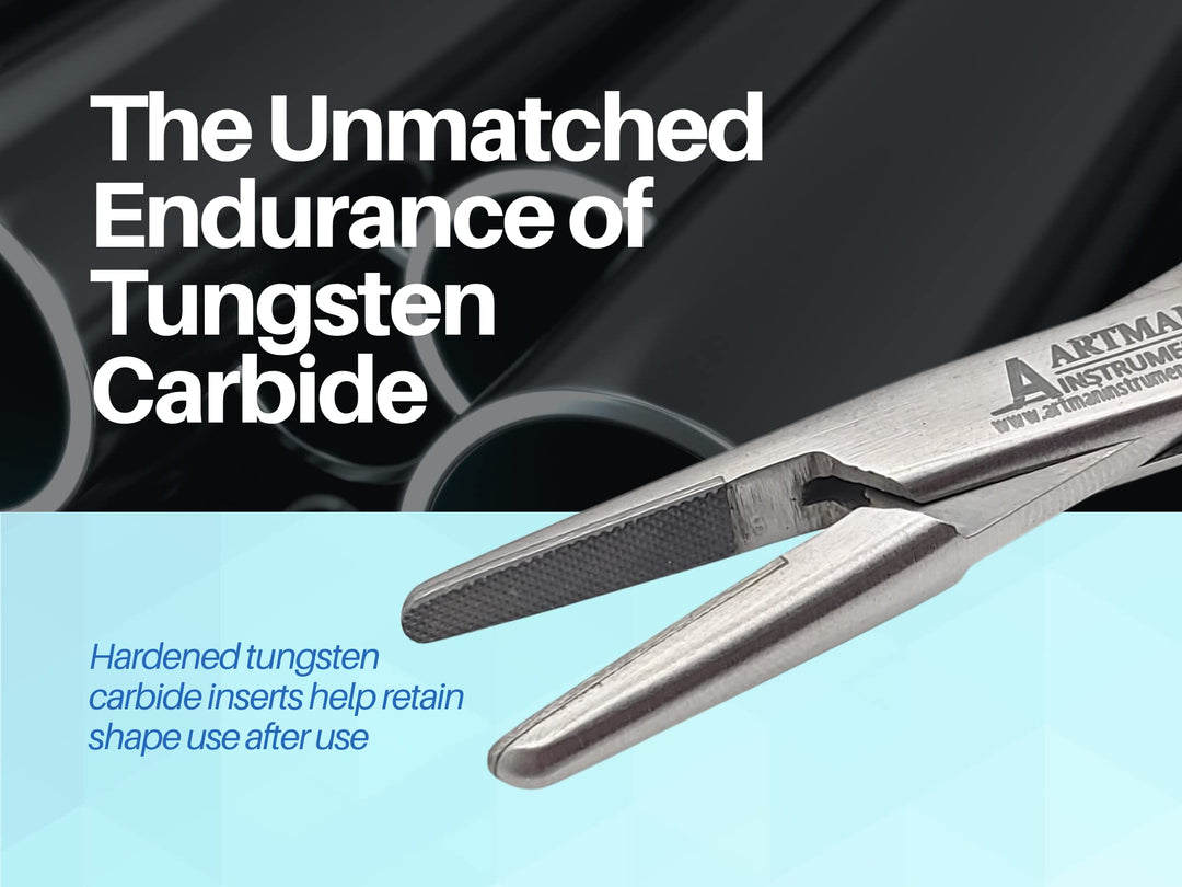 Bozeman Needle Holder Surgical Needle Driver 6 Suture Tying Forceps Angled with Tungsten Carbide Inserts ARTMAN Brand
