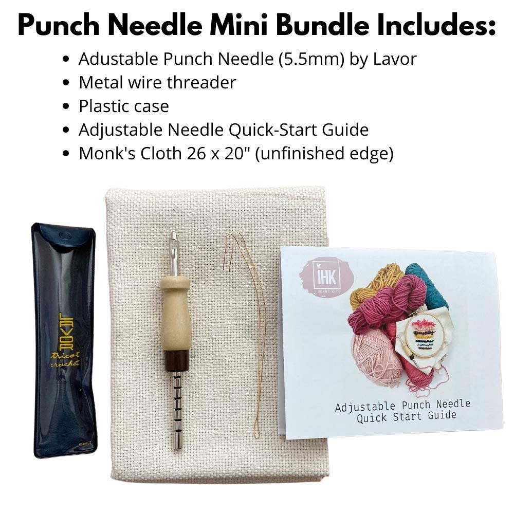 Punch Needle Mini Bundle - Includes Adjustable Punch Needle, Monk's Cloth and Instructions