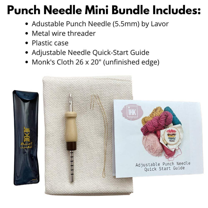 Punch Needle Mini Bundle - Includes Adjustable Punch Needle, Monk's Cloth and Instructions