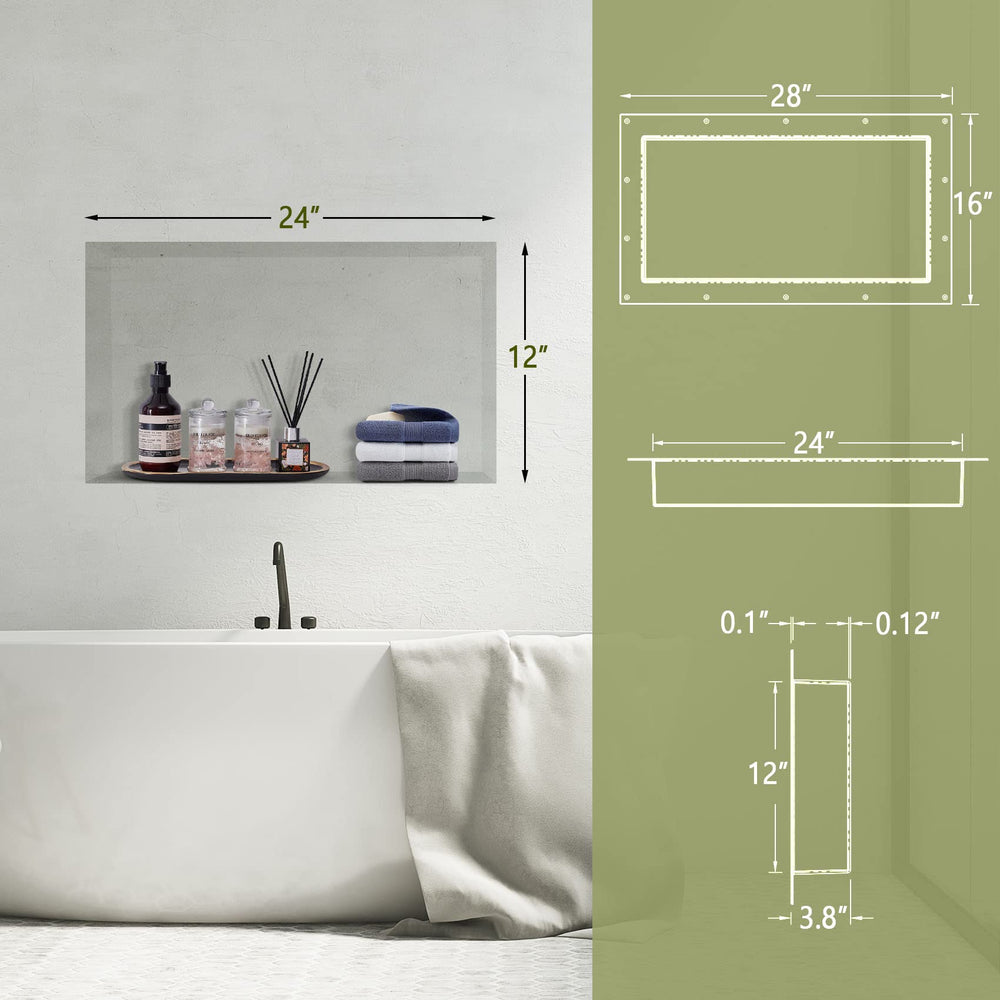 Shower Niche Ready for Tile 16 x 28, Single Shelf Niche Shower Tile Ready Niche for Shower Bathroom Storage Niche Tile Recessed Shower Shelf, Black