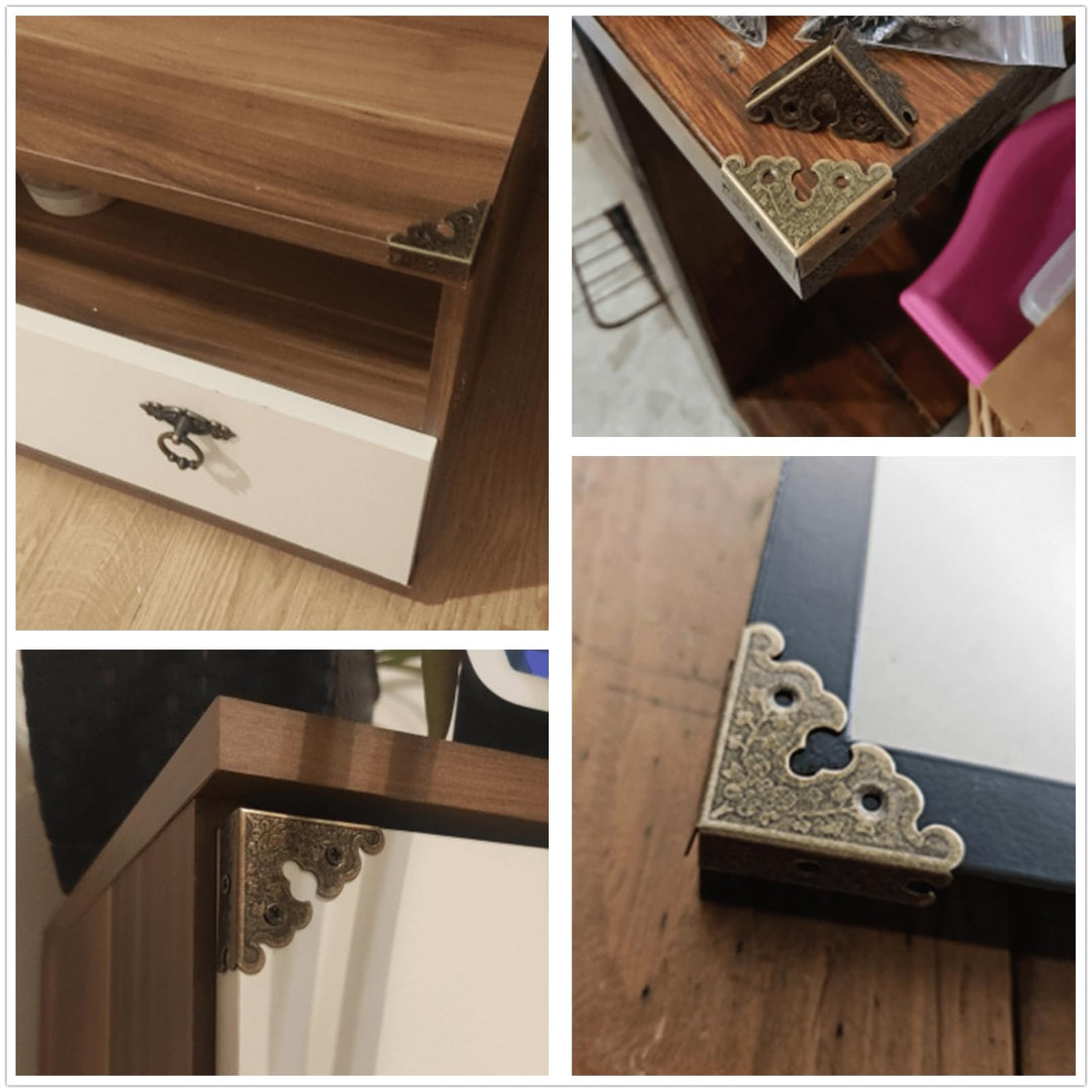 4Pcs Decorative Corner Protectors, Retro Style Edge Safety Guards Covers for Picture Frame Album Jewelry Box Gift Box Wooden Case Chest Tables Cabinet Furniture, 1.34x1.34-Antique Bronze