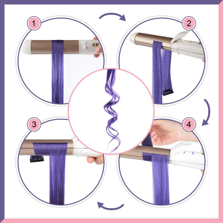 Colored Hair Extension, 12 PCS Purple Pink Hairpiece for Girls Princess Party Highlight Colorful Straight Hair Extensions Clip in Costumes Hair Piece for Girls Dolls, 20 inch