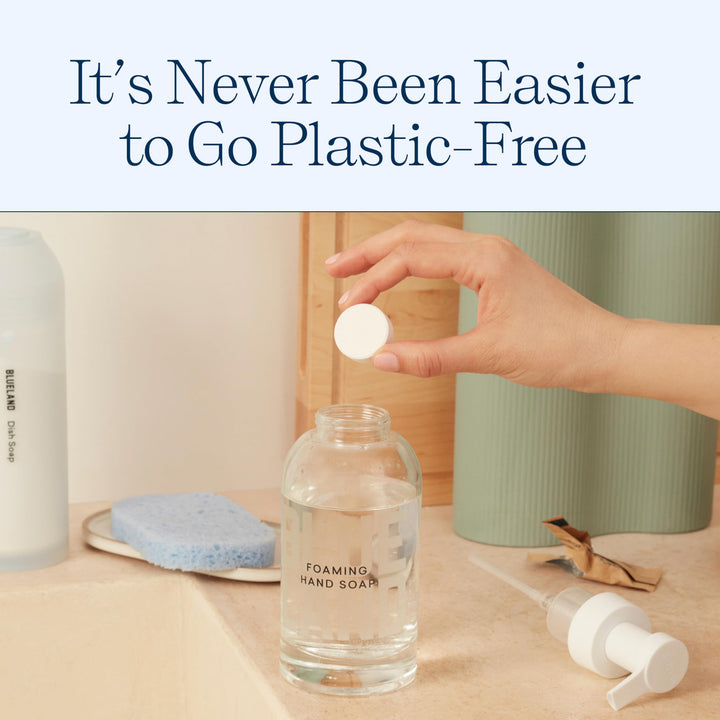 Hand Soap Starter Set - 1 Refillable Glass Foaming Hand Soap Dispenser + 4 Tablets Refills | Iris Agave Scent | Eco Friendly Hand Soap | Makes 4 x 9 Fl oz bottles (36 Fl oz total)
