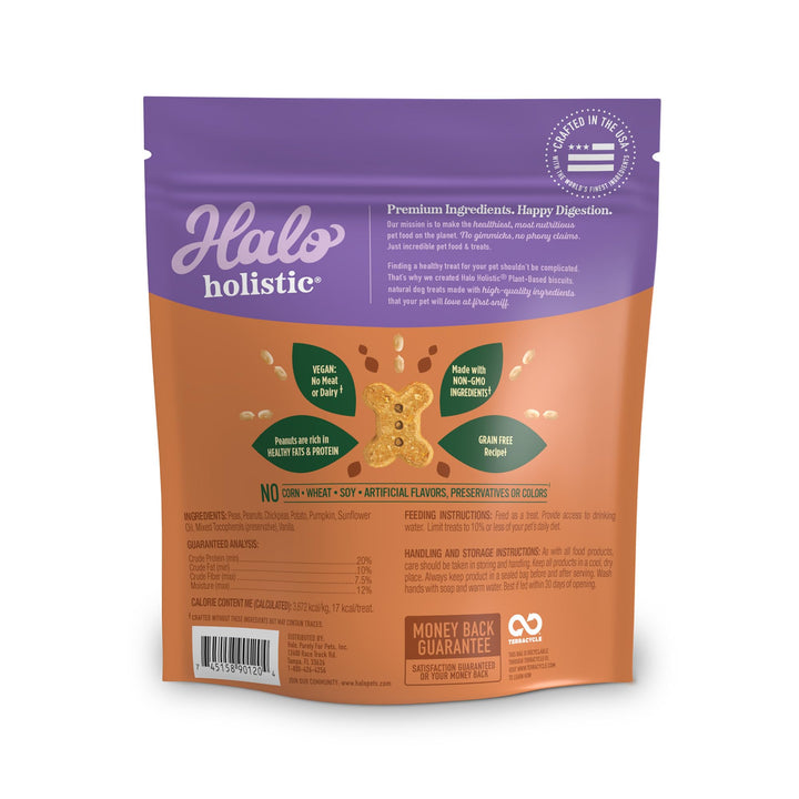 Holistic Vegan Dog Treats, Plant-Based Dog Treat with Peanuts & Pumpkins, Vegan Treat Pouch, 8 Oz bag