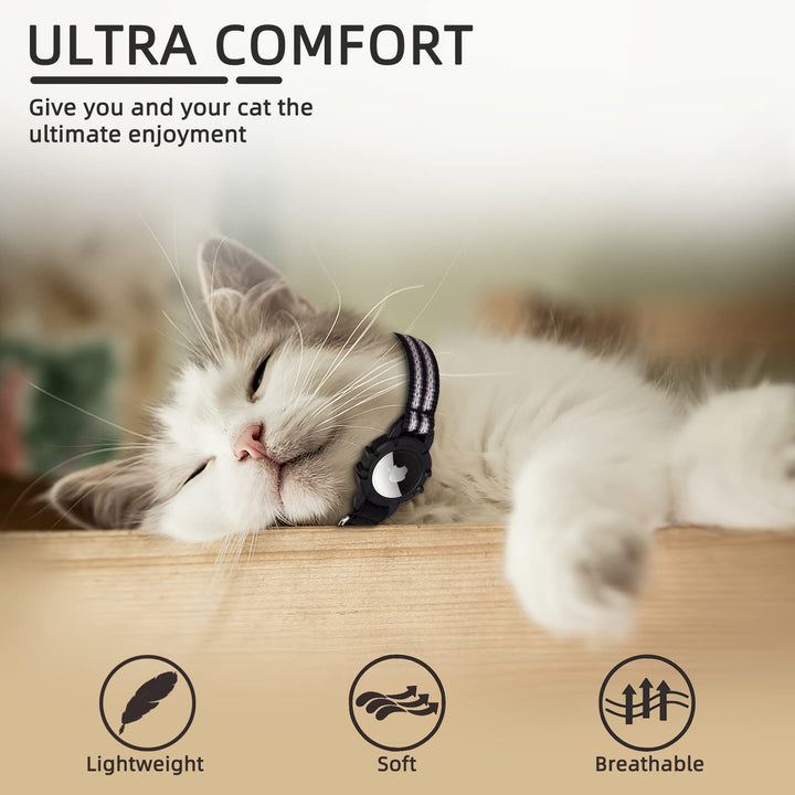 Airtag Cat Collar, Reflective Airtag Cat Collar with Bell and Silicone Waterproof Airtag Holder Case Compatible with Apple Airtag (7-9 Inch, Black)