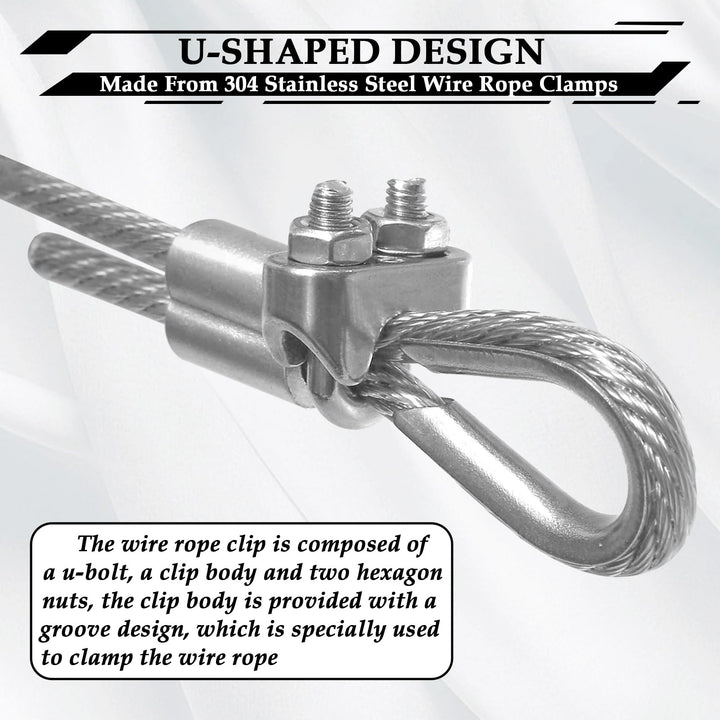 304 Stainless Steel Wire Rope Accessory Set M3 Cable Clamp Silver Thimble and Aluminum Crimping Loop for 1/8 Inch Wire Rope Cable Thimbles Rigging
