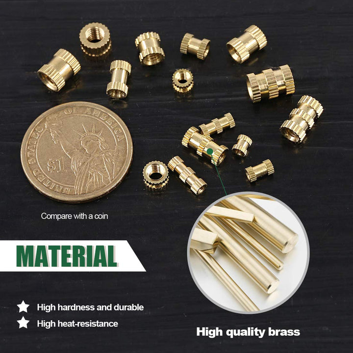 370PCS M2 M3 M4 M5 Female Thread Knurled Nut Brass Threaded Insert Embedment Nuts Assortment Kit