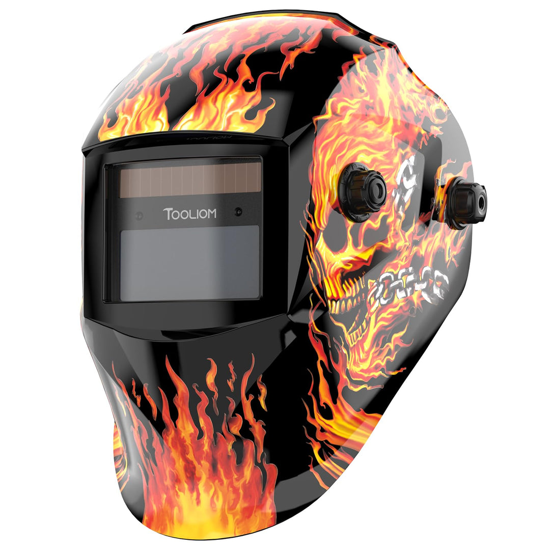 Welding Helmet Auto Darkening Solar Powered with Adjustable Shade 4/9-13 for TIG MIG ARC Flaming Skull Design Welder Mask