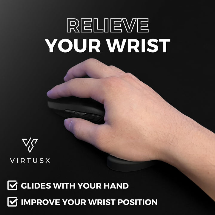 Virtusx Ergonomic Mouse Wrist Rest, Gliding Palm Wrist Support, Sliding Wrist Pad for Office Work, Gaming, Coding. Designed for Carpal Tunnel Syndrome and Pain Relief (Black)