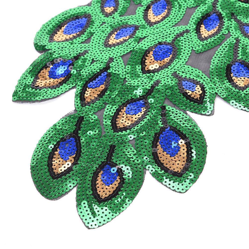 2 Pack Colorful Sequins Peacock Patch Iron On/Sew on Embroidered Applique Patch Craft Fashion Accessories for DIY Clothes