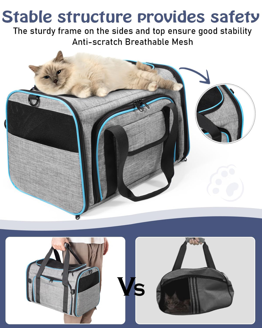 Pet Carrier Airline Approved, 4 Sides Expandable Cat Carrier Bag with Removable Fleece Pad, Large Soft Sided Pet Travel Carrier, Dog Carrier for Cats, Puppy and Small Dogs