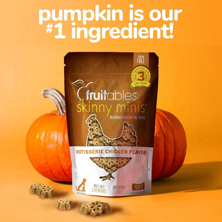 Skinny Mini Dog Treats, Healthy Pumpkin Treat for Dogs, Low Calorie & Delicious, Puppy Training, Free of Wheat, Corn and Soy, Made in the USA, Rotisserie Chicken Flavor, 5oz