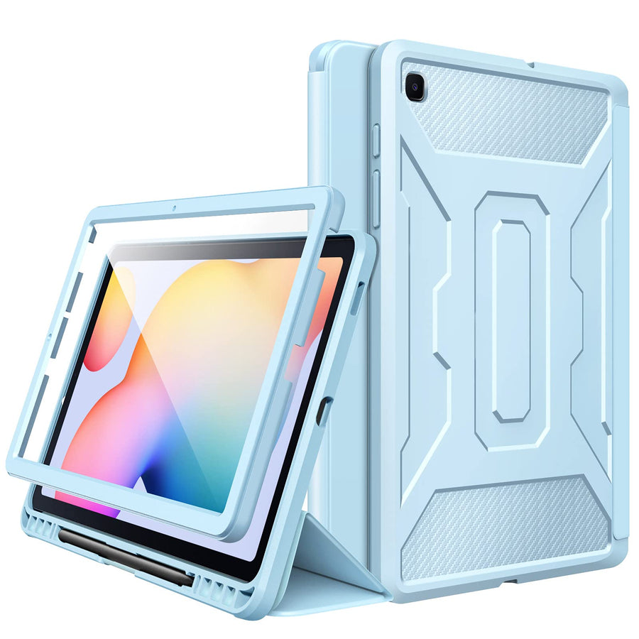 Case for Samsung Galaxy Tab S6 Lite 10.4 Inch 2024/2022/2020,9H Clear HD Built-in Screen Protector Full-Body Military-Grade Trifold Stand Cover with Auto Sleep/Wake & Pencil Holder, Sky Blue