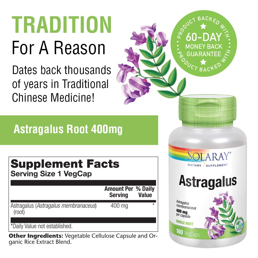 Solaray Astragalus Root 400mg | Healthy Immune Function & Stress Support | Adaptogen Herb | Non-GMO, Vegan & Lab Verified | 180 VegCaps