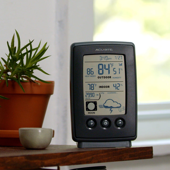 Digital Weather Forecaster with Indoor/Outdoor Temperature, Humidity, and Moon Phase (00829), Black