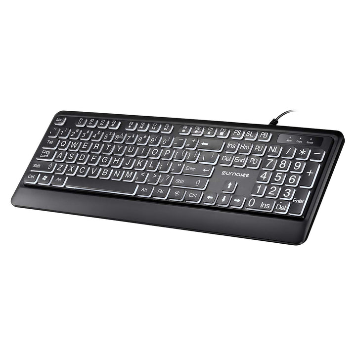 Large Letter Print Keyboard, 104 Keys Standard Full Size USB Wired White LED Backlit Computer Keyboard (KB612)