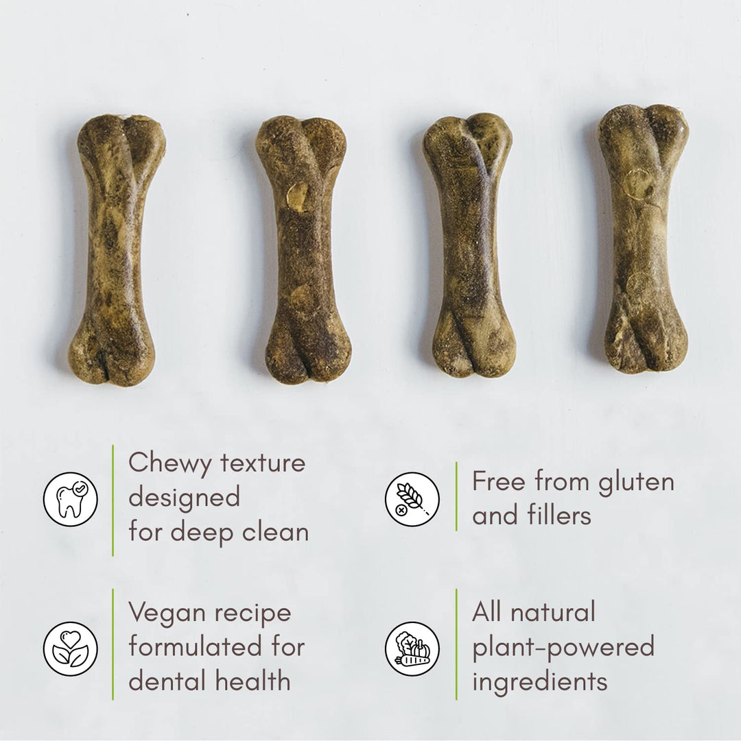 Dog Treats - Vegan Breathbone Teeth Cleaning Dental Dog Bones - Fresh Breath - 8 Ounces - All Natural - Made in USA - 6 Bones - 4 Long - Easy to Digest