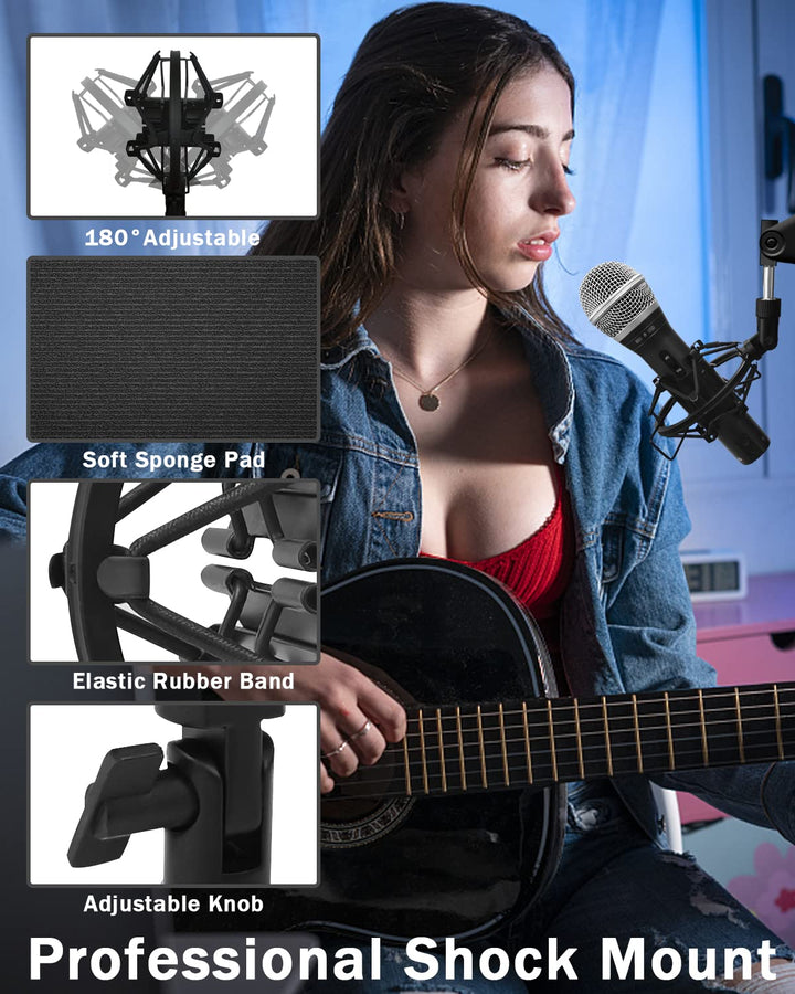 Microphone Shock Mount Mic Holder For Samson Q2U Shure SM58 ATR2100-USB Behringer Xm8500, Mic Clip Holder Mount for Diameter 28mm-32mm Dynamic Microphone Like AT2005-USB Shure PGA48 PGA58,
