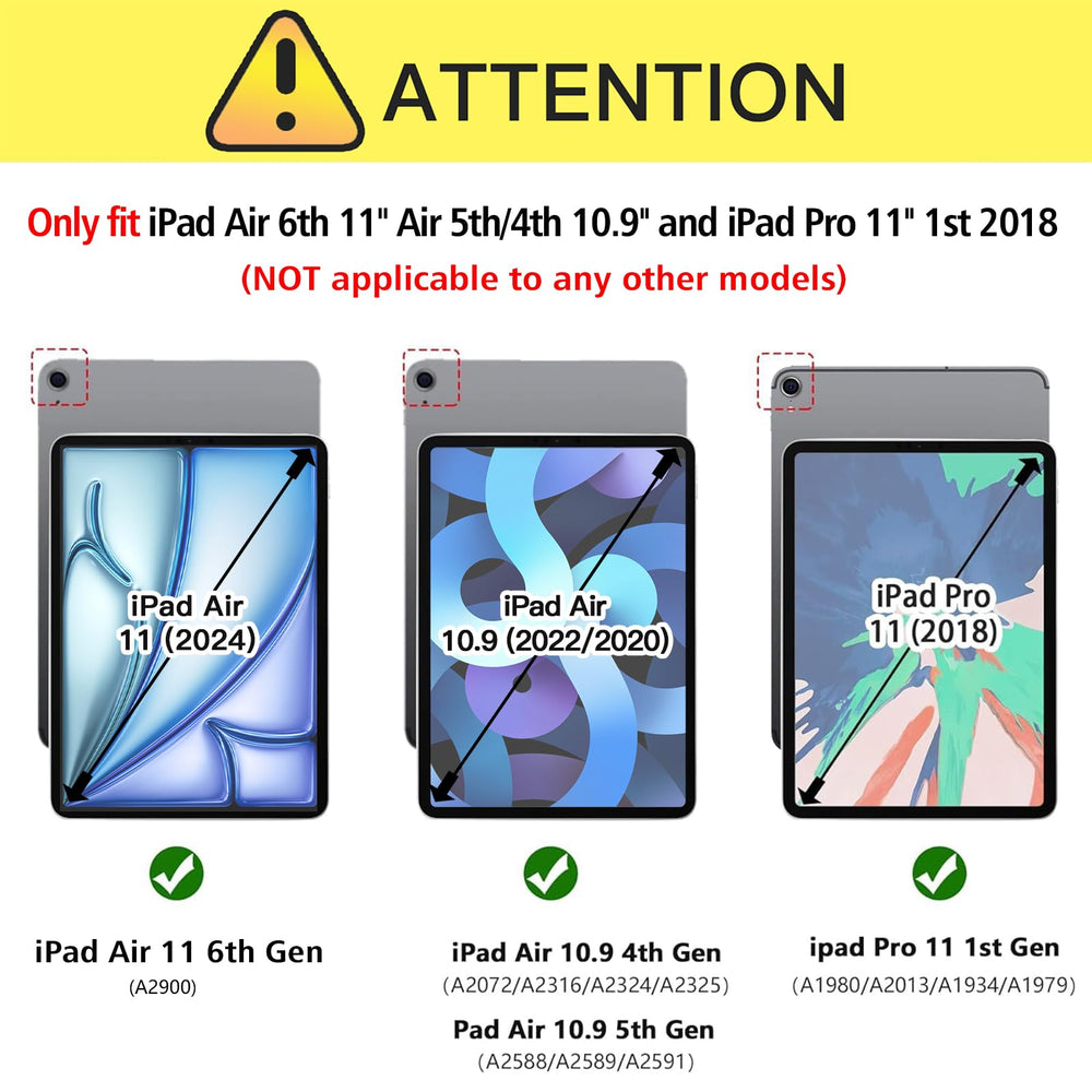 for iPad Air 6th Generation 11 Inch Case M2 2024 & iPad Air 5th/4th Gen 10.9 Inch 2022/2020 & iPad Pro 11 2018 1st with Pencil Holder, Soft TPU Back Slim Trifold Smart Cover, Black
