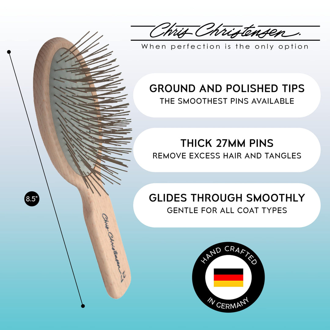 Dog Brush, 27 mm Oval Pin Brush, Original Series, Groom Like a Professional, Stainless Steel Pins, Lightweight Beech Wood Body, Ground and Polished Tips