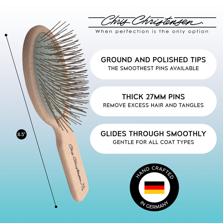 Dog Brush, 27 mm Oval Pin Brush, Original Series, Groom Like a Professional, Stainless Steel Pins, Lightweight Beech Wood Body, Ground and Polished Tips
