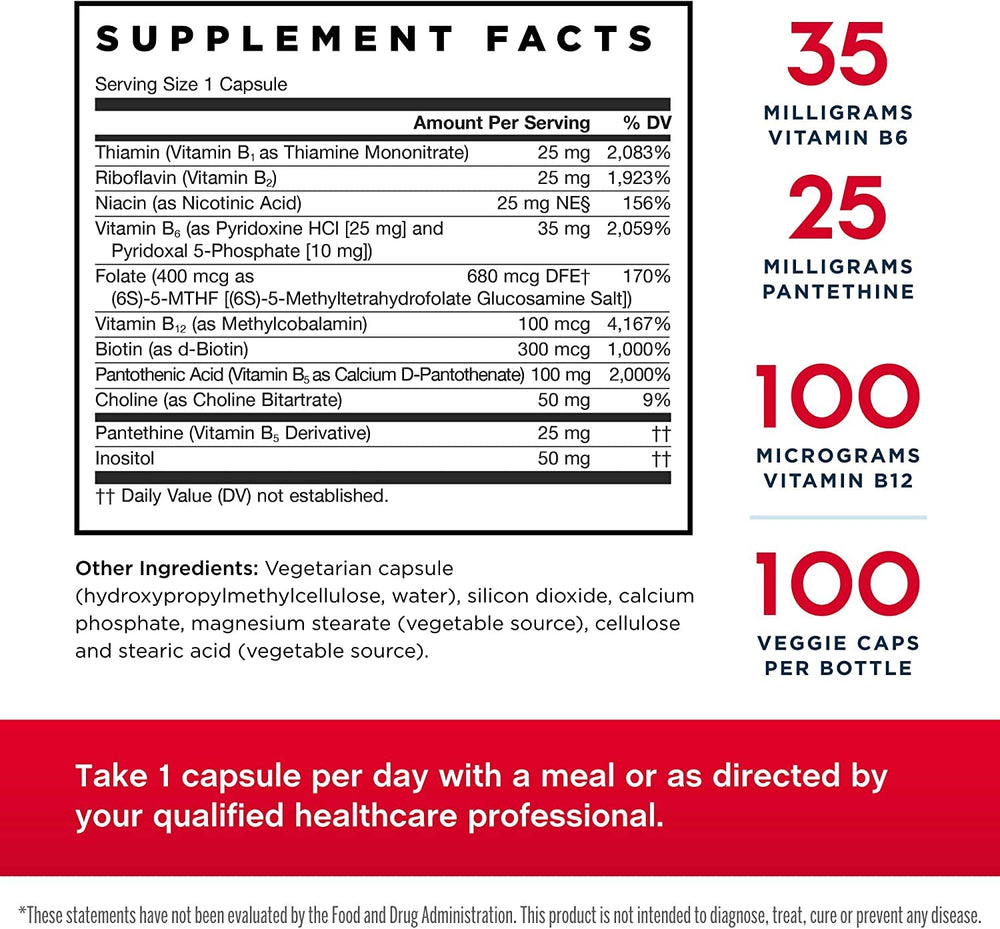 B-Right - 100 Veggie Caps, Pack of 2 - Low-Odor Vitamin B-Complex Formula - Energy & Metabolism Support - Promotes Brain, Heart & Cardiovascular Health - 100 Count (Pack of 2)
