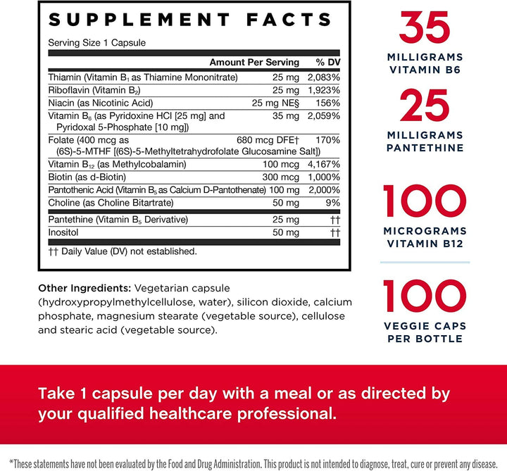 B-Right - 100 Veggie Caps, Pack of 2 - Low-Odor Vitamin B-Complex Formula - Energy & Metabolism Support - Promotes Brain, Heart & Cardiovascular Health - 100 Count (Pack of 2)