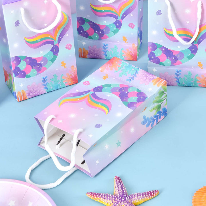 Mermaid Party Favors - Ocean Under The Sea Theme Party Supplies Portable Paper Goody Treat Gift Bags for Girls Birthday Wedding Baby Shower Pool Beach Picnic Party, 16PCS