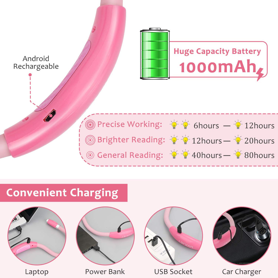 ® LED Hug Light,Rechargeable Neck Book Lights Night Lamp for Reading, Hands Free, 4 LED Bulbs, 3 Adjustable Brightness (Pink)