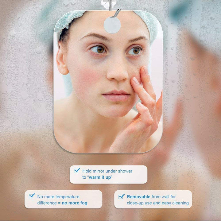Large Fogless Shower Mirror, Anti-Fog Shower Mirror (11”X7.8 ”), Fog-Free Travel Shave Mirror, Shatterproof Shaving Mirror, Wall Hanging Mirror, Portable Makeup Mirror