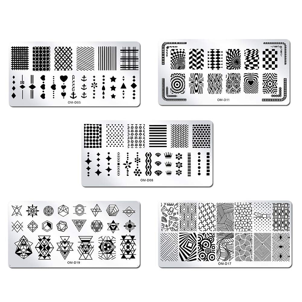 5Pcs Nail Plates Stamping Set With Classic Geometric Stars Nail Image Plate Stamping Nail Art Kit With Stamper And Scraper Kit For Women Girls