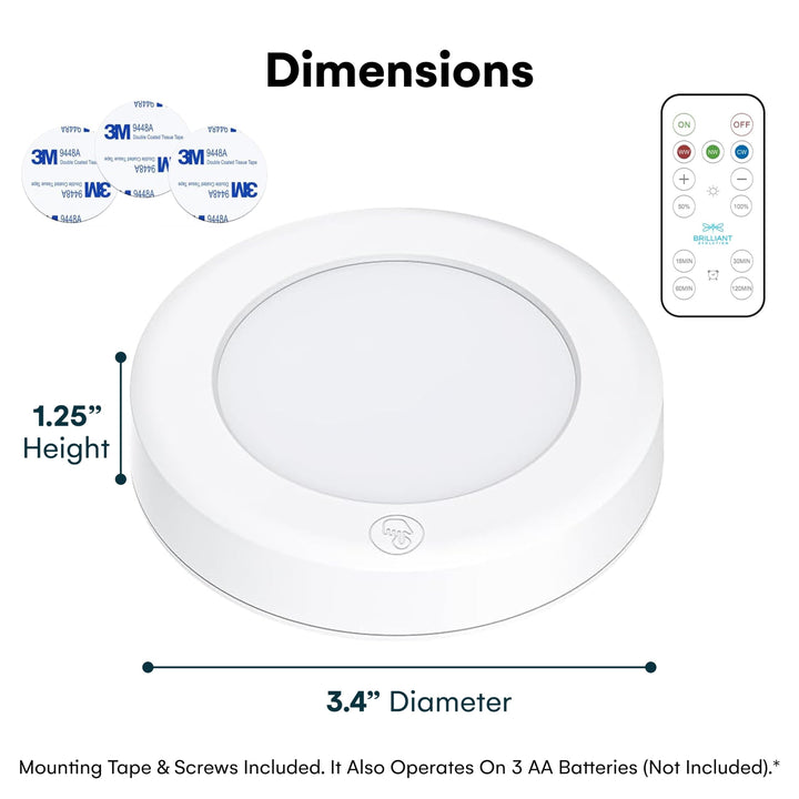 Wireless LED Puck Lights with Remote Control - Battery Operated Lights and Warm Light Under Cabinet, Closet, or Kitchen - Stick On Lights, Under Counter Lighting - Pack of 3, White