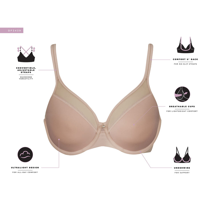 Women's One Smooth U Ultra Light Illusion Neckline Underwire Bra, Black,34D