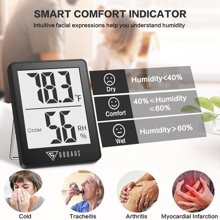 Digital Hygrometer, 2 Pack Indoor Thermometer, Humidity Meter with 5s Fast Refresh, Temperature Humidity Monitor Meter for Baby Room, Living Room, Basement, Greenhouse, Office, Humidors