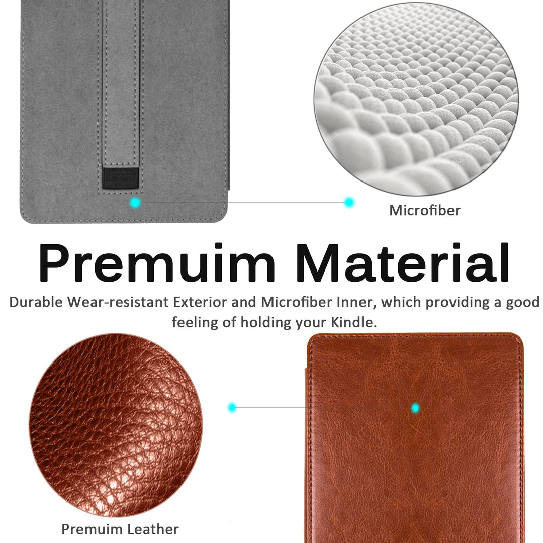 Compatible with Kindle Paperwhite 11th Generation 2021 Leather Case with Hand Strap Leather Cover Cases for Kindle Paperwhite 11th 2021 and Kindle Paperwhite Signature Edition 2021(Brown)